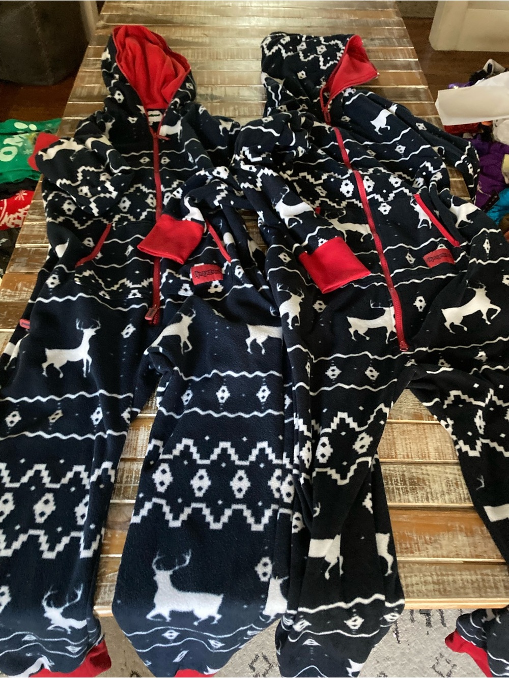 Tipsy Elves Navy and Red Reindeer Hooded Kids Pajama Set